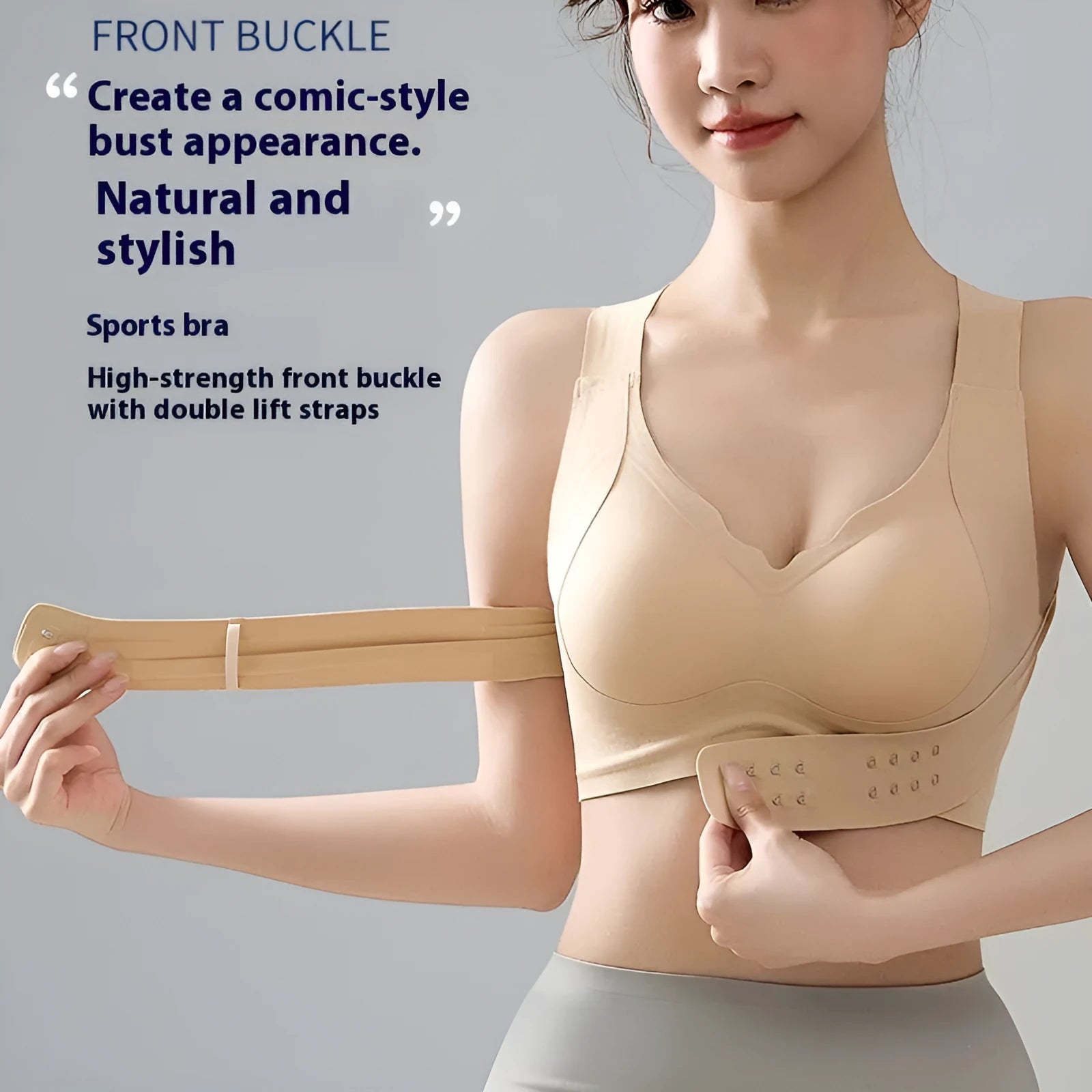 Front buckle sports bra with double shoulder straps and back shaping design for yoga