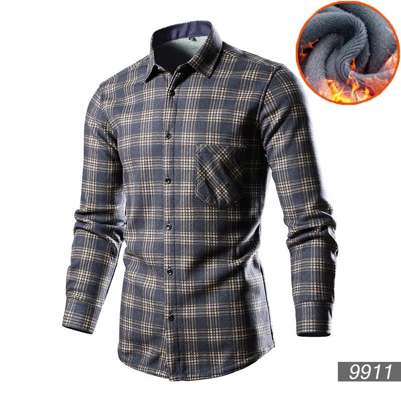 Men's loose fit fleece-lined cardigan shirt in cotton blend fabric, available in multiple colours and sizes XL to 5XL