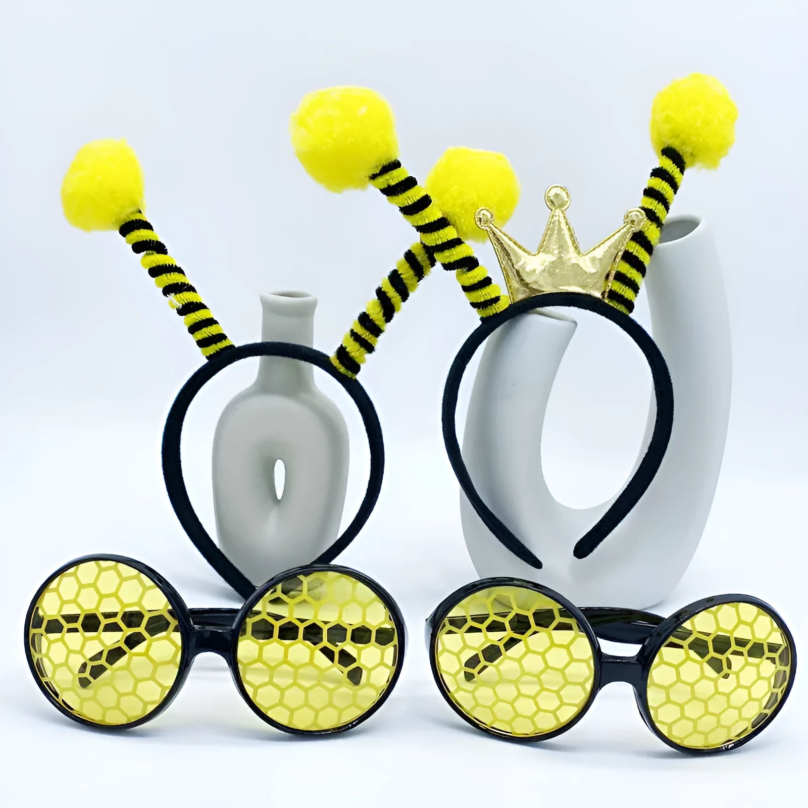Yellow bees fancy dress headband and glasses costume set with insect designs