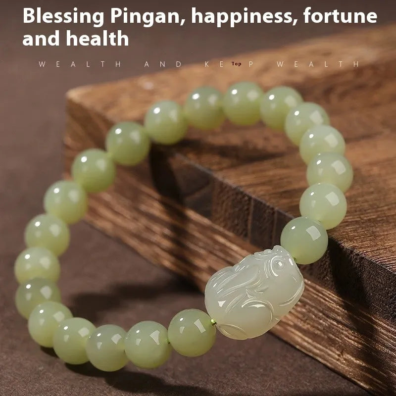 Gray jade ethnic style beaded bracelet for women shown in three bead size options.