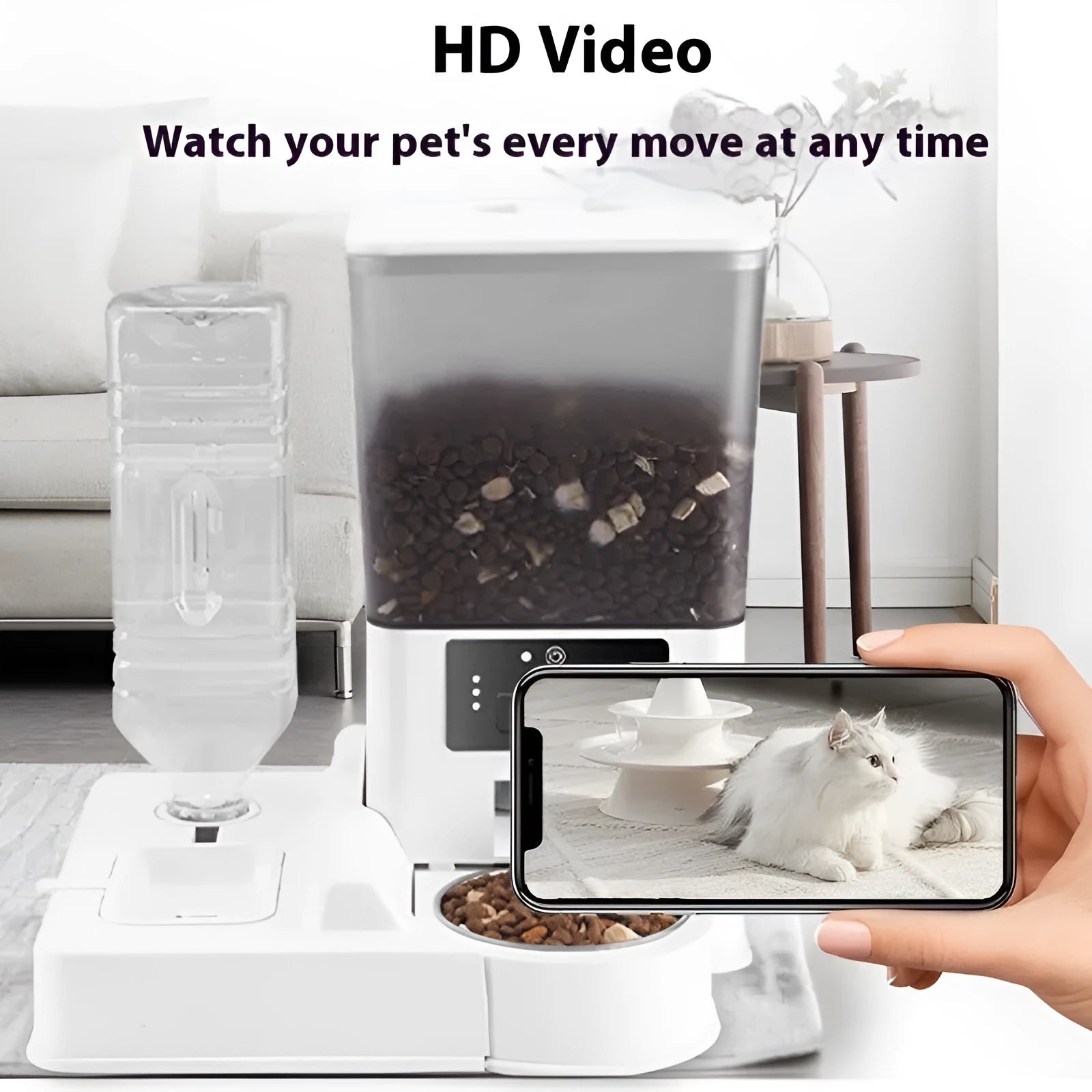 5 litre stainless steel bowl intelligent pet feeder with remote Wi‑Fi, video, and voice call functions