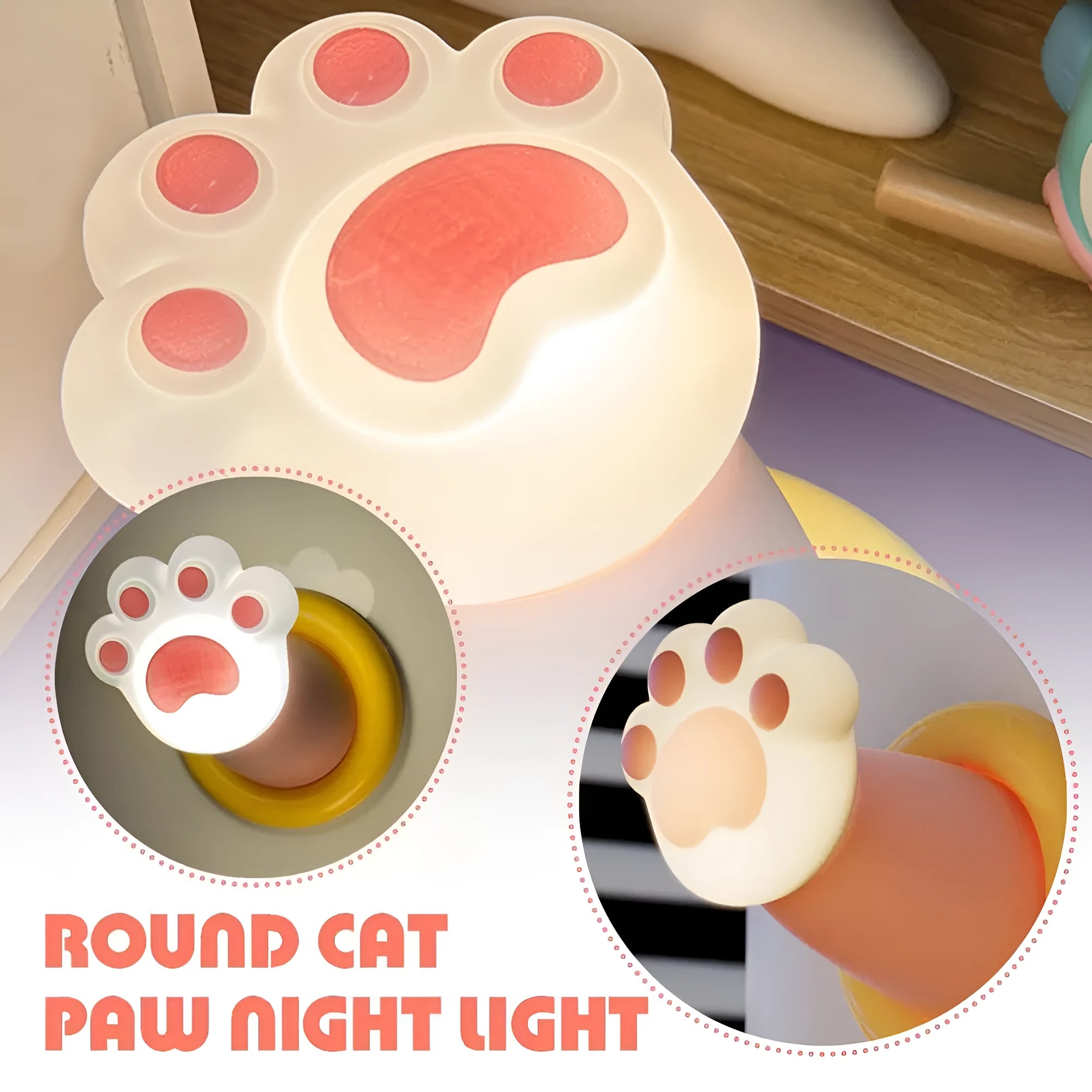 Outstretched round hand cat claw night light with touch controls and rechargeable battery