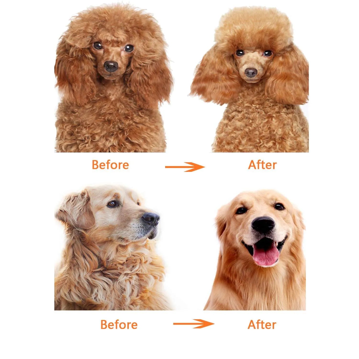 Red plastic handle pet grooming comb with two rows of stainless steel teeth, long and short, for detangling