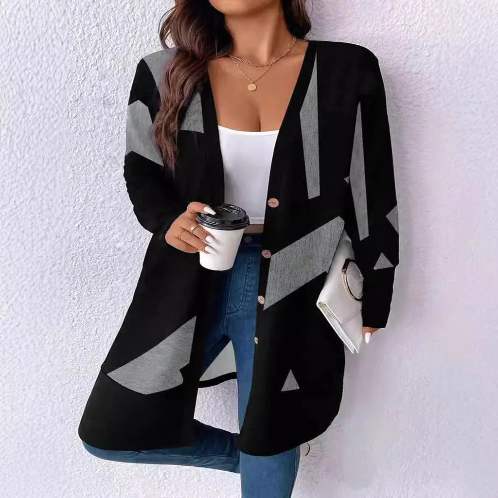 Black loose casual plus size cardigan coat with button stitching in Japanese Korean style