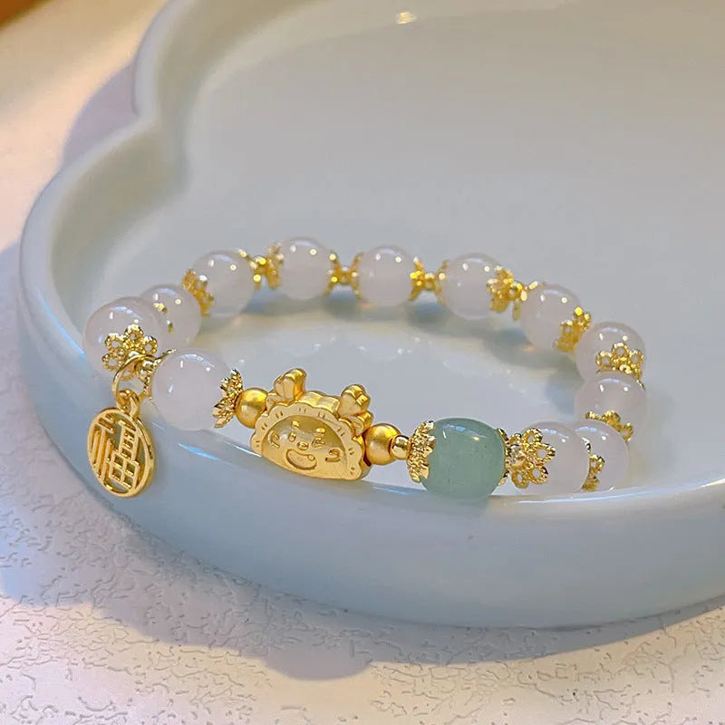 Floral ice crack glazed zodiac bracelet for women with electroplated glass beads in multiple colour options