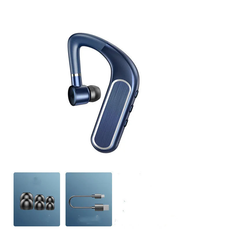 Black Bluetooth earphones with hanging-ear design for running and driving activities
