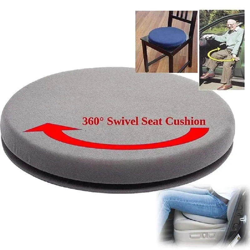 360-degree rotating car seat cushion with non-slip base for elderly mobility aid.