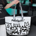 Waterproof woven handbag with colour printing decoration, portable shopping bag design