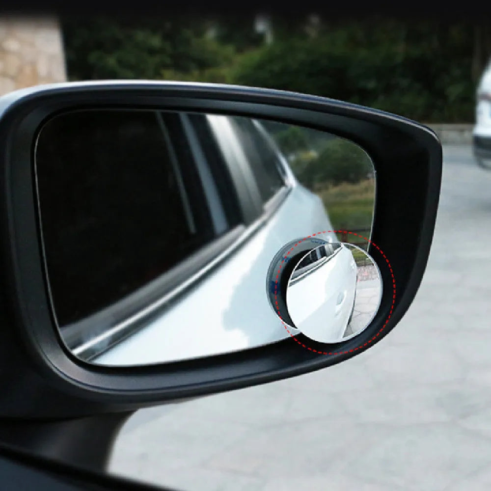 Silver 5cm diameter car blind spot mirror with 360-degree adjustable mount for side mirror attachment
