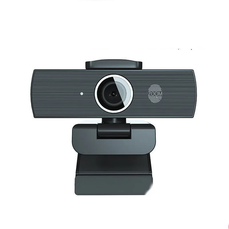 Black USB computer webcam with magnetic privacy cover, 8MP resolution, for video conferences