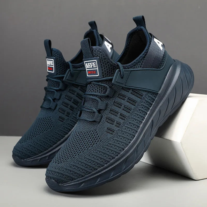 Men's breathable mesh casual sports shoes in Gray with round toe and ankle strap