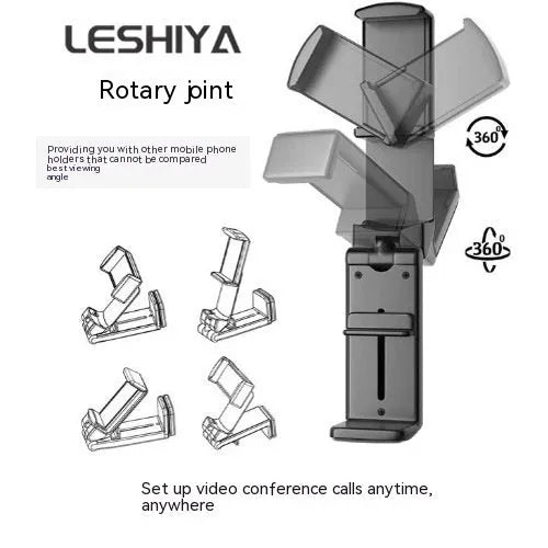 Foldable rotating phone holder in black, green, and grey colours showing 360-degree adjustment