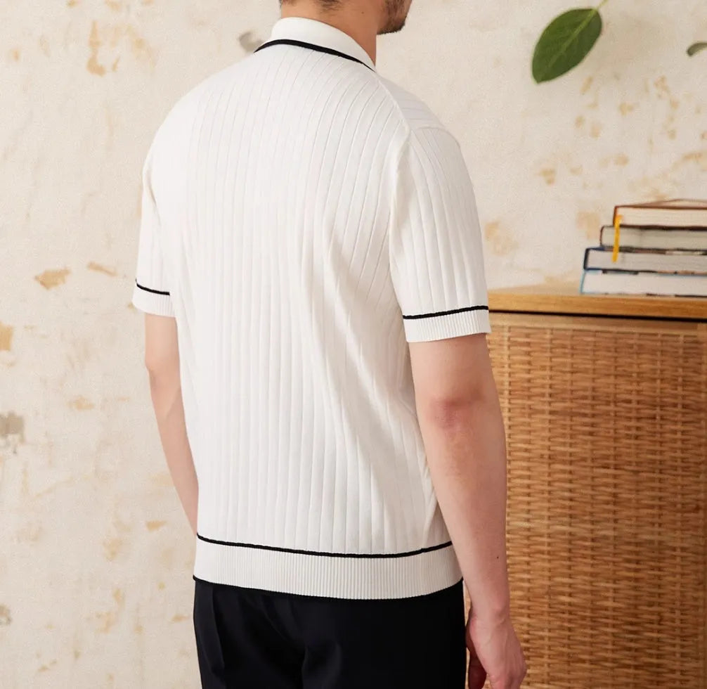 Slim fit lapel collar polo shirt in black and white colour options with short sleeves