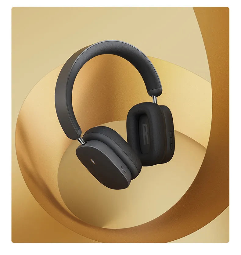 Active noise reduction ANC Bluetooth 5.2 headset in dark gray with head-mounted design and built-in microphone