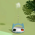 Bite-resistant cat wand toy with spinning coloured balls on nylon cord for interactive play