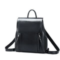 Large black genuine leather women's backpack with stitching detail and soft straps.