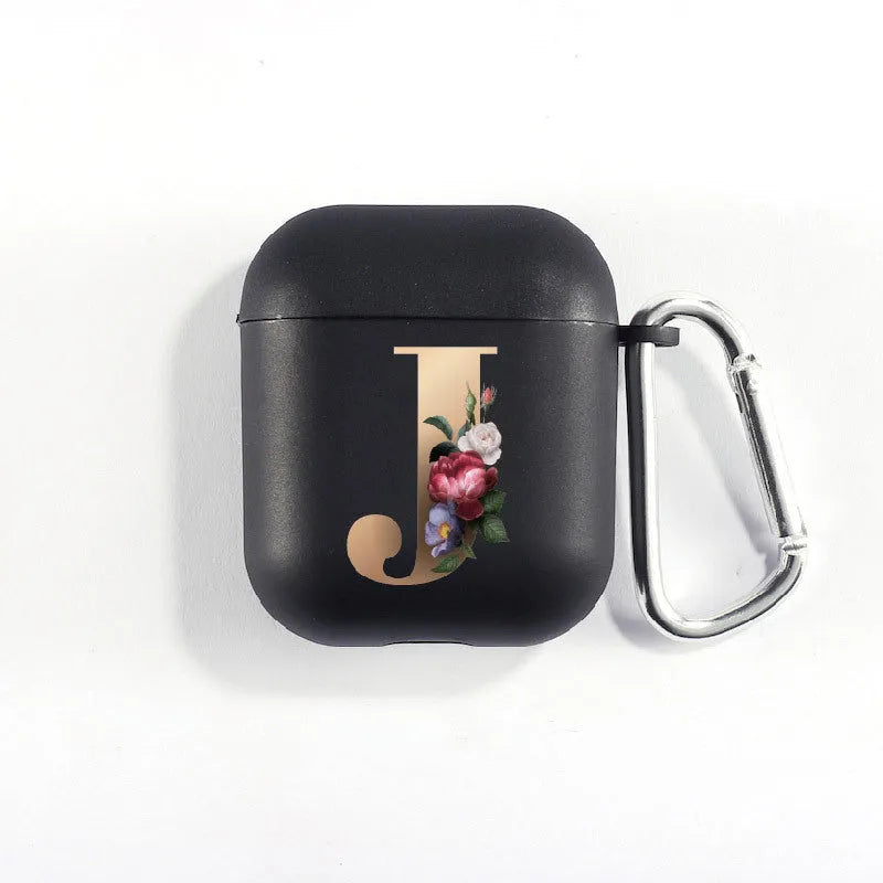 Matte black silicone alphabet AirPods case with dust plug, impact-resistant and anti-fingerprint surface