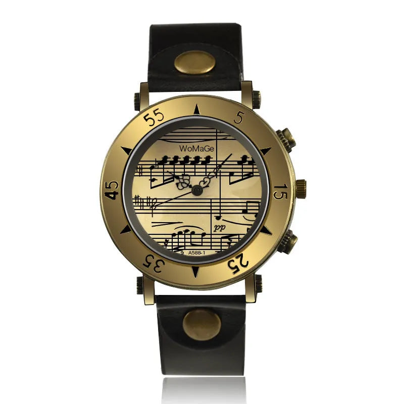 Men's wristwatch with a music symbol design on the dial in one of nine colour options.