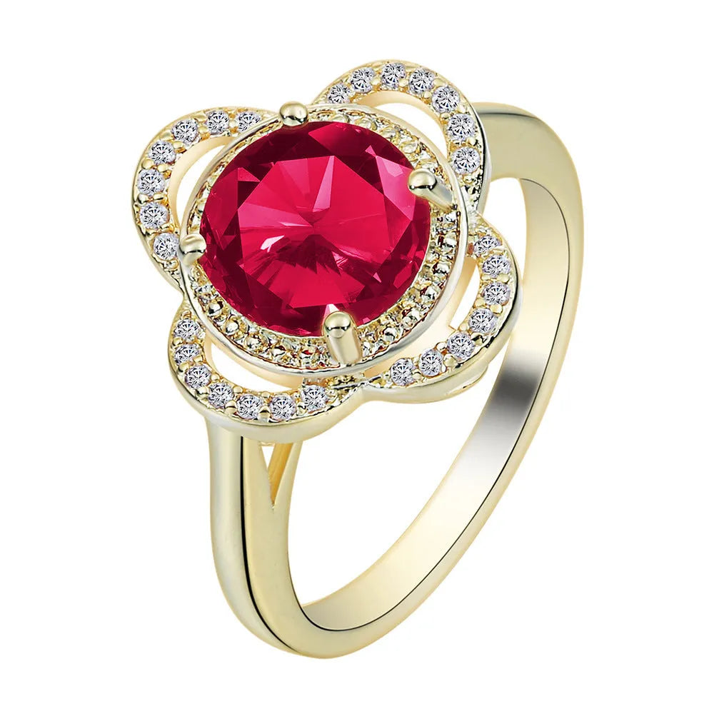Copper fruit-shaped ring with zircon detailing and electroplated finish