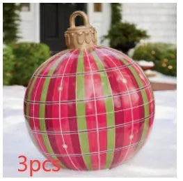 Large red and white striped inflatable PVC Christmas ball ornament with a 60cm diameter.