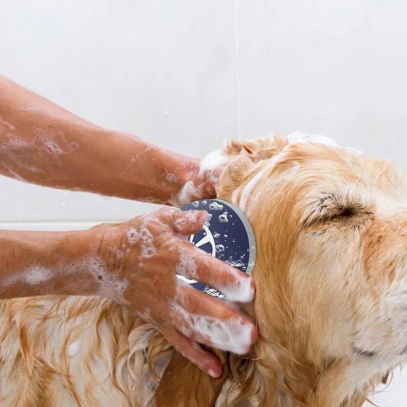 3-in-1 dog shampoo brush with silicone massage points in blue colour