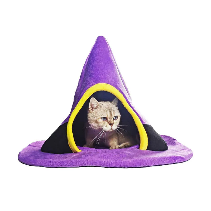 Purple cloth witch hat shaped cat nest bed measuring 60x46cm for indoor feline pets