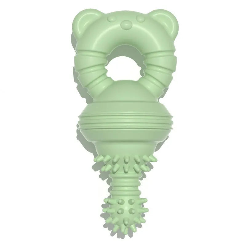 Blue molar-shaped rubber dog chew toy with textured surface for aggressive chewers