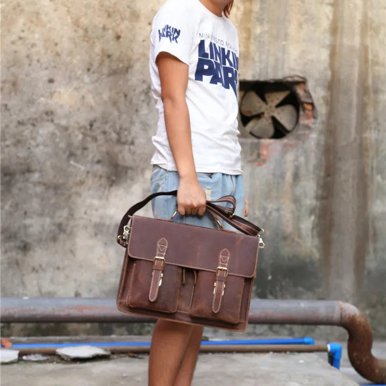 Small yellow brown genuine cowhide leather shoulder messenger bag for men