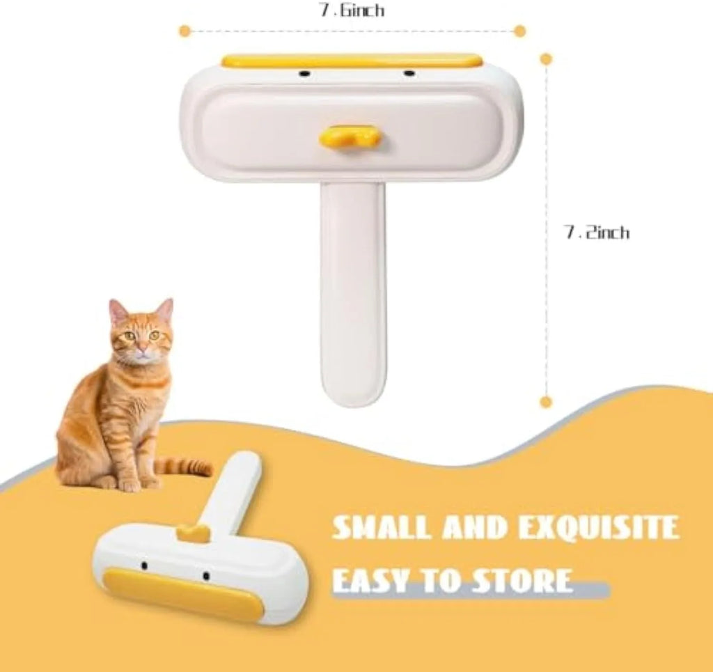 Yellow duck design portable pet hair remover brush with plastic body and polyester bristles.
