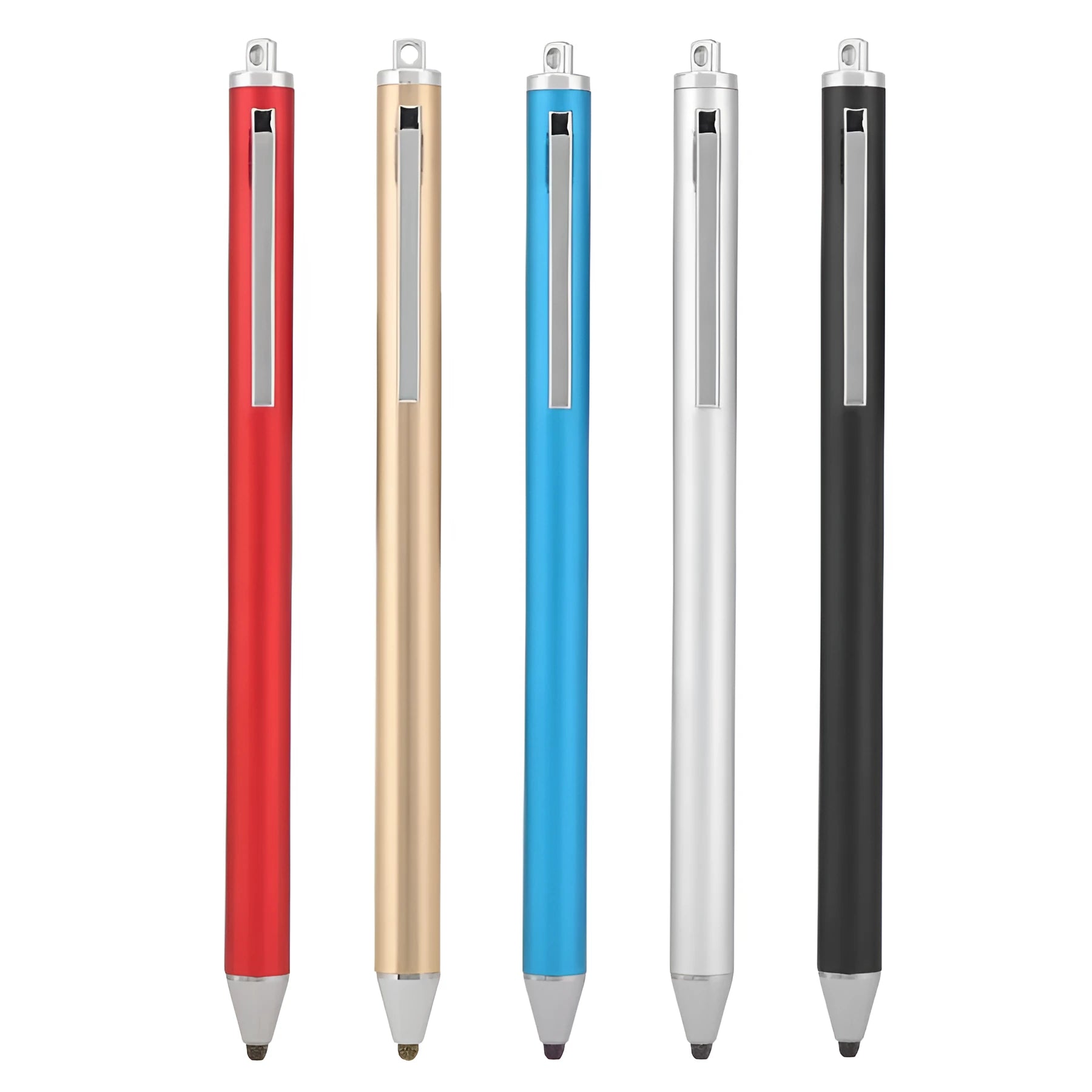 A metal fine-tip capacitive stylus pen for touchscreen phones, tablets, and computers.