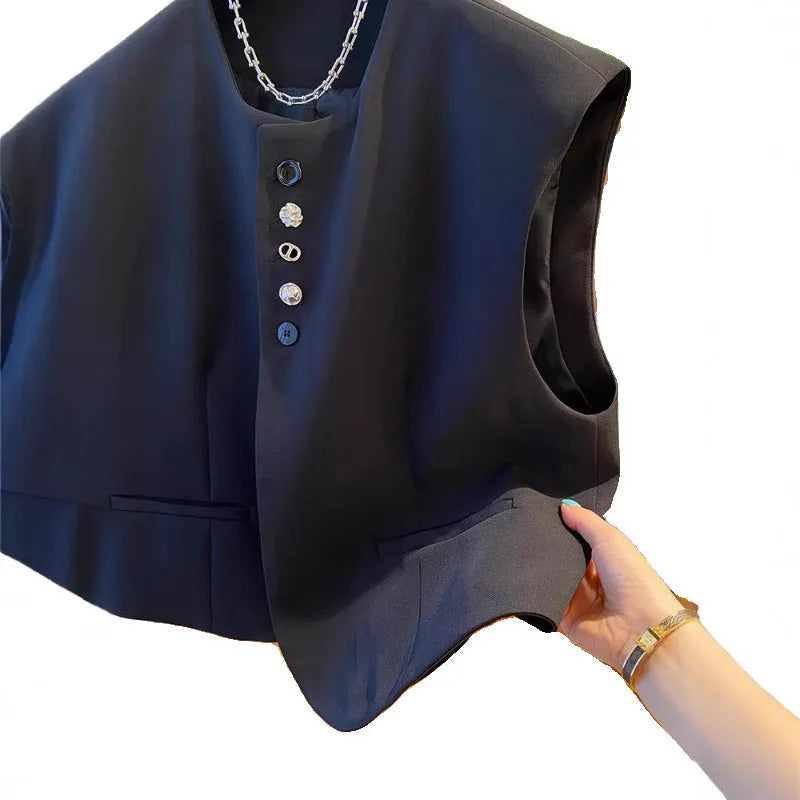 Loose-fitting waistcoat universal bandage dress in polyester fabric with pocket details