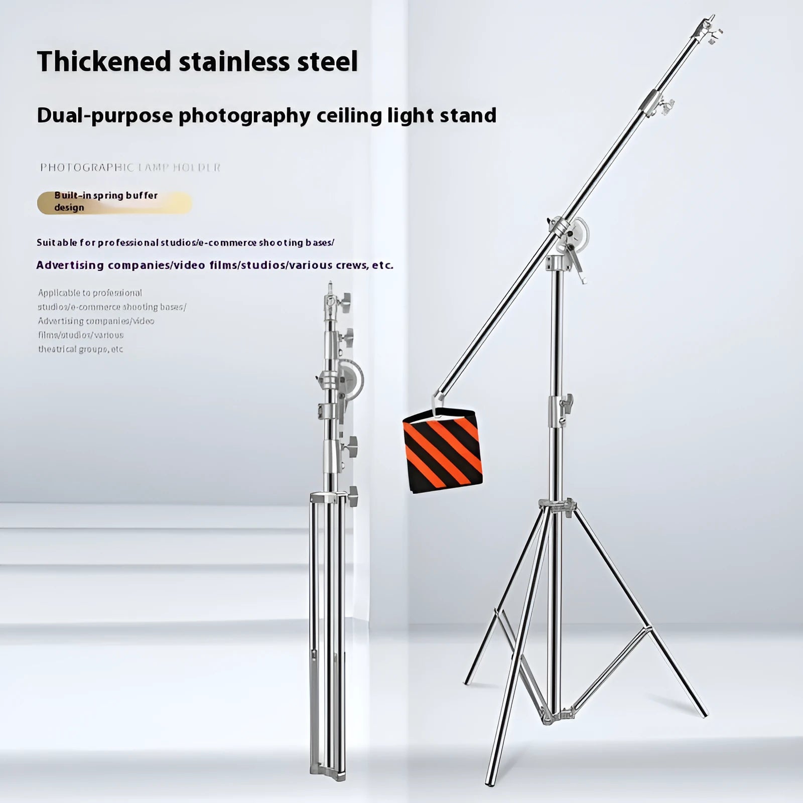 Stainless steel ceiling lamp rack with cross arm design and adjustable height mechanism