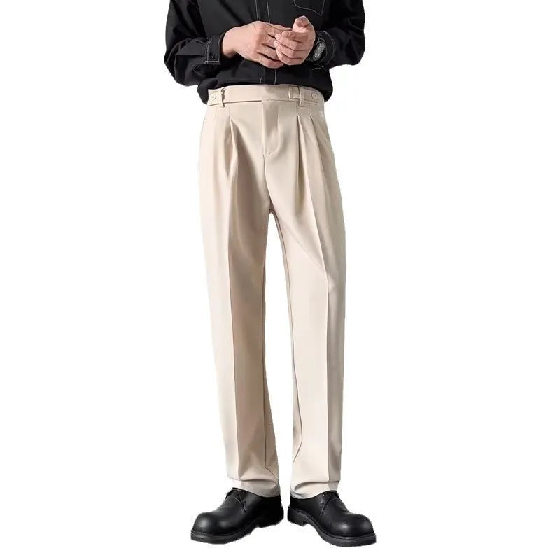 Men's straight-leg loose fit trousers in apricot and black colours with polyester fabric