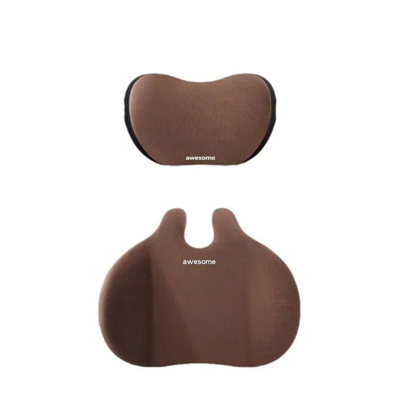 Automotive headrest and lumbar support pillow set in cloth fabric with cotton filling