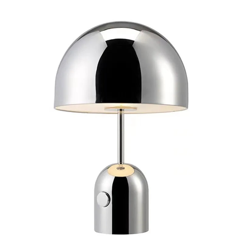 Mushroom table lamp with metal base in rose gold finish measuring 280mm wide