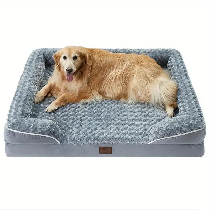 Waterproof removable dog kennel pad in light grey, shown in a large size next to a dog crate.
