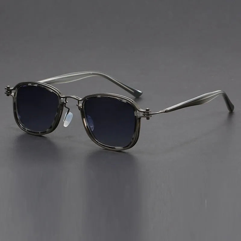 Retro square frame metal sunglasses with AC lens, shown in a colour option like black gold full grey.