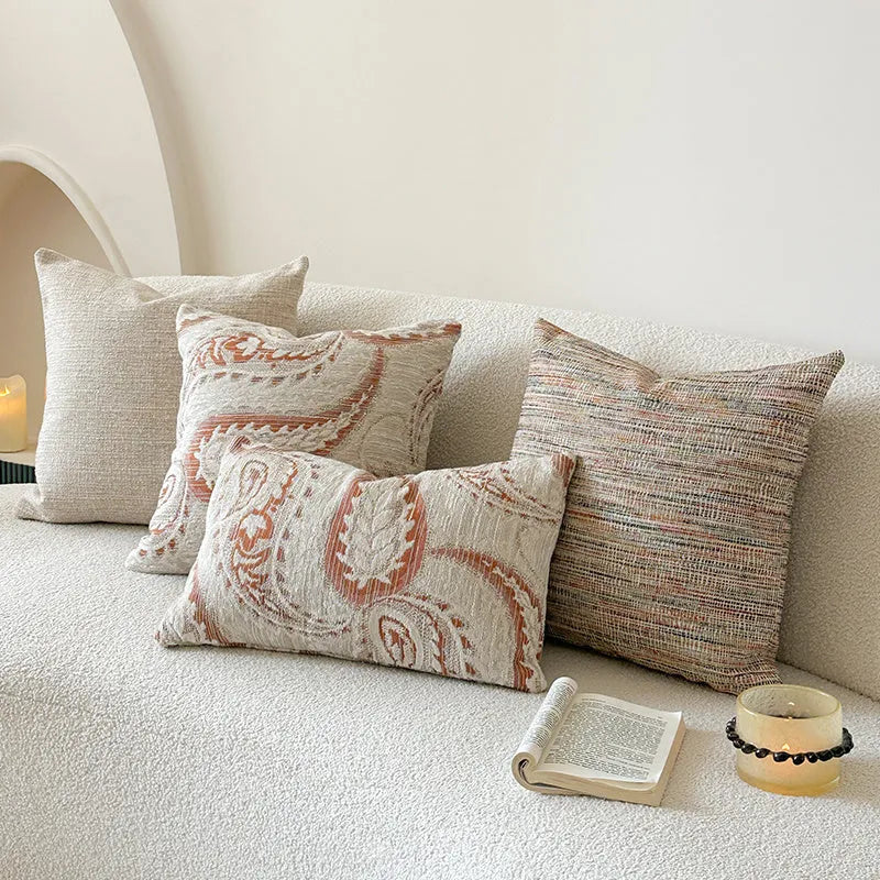 American-style jacquard woven paisley sofa cushion cover in amber with plant and flower pattern