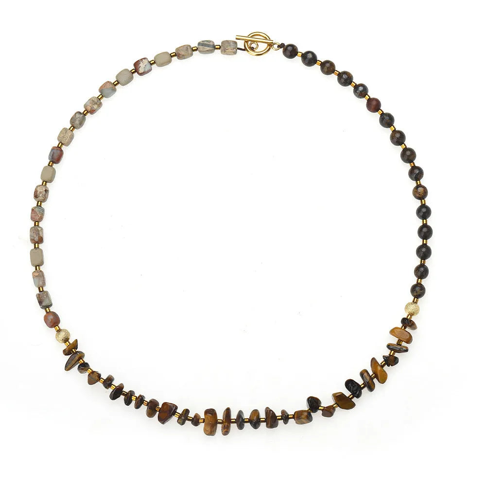 Tigereye and bronze geometric ball bracelet with manual craftsmanship and brown colour
