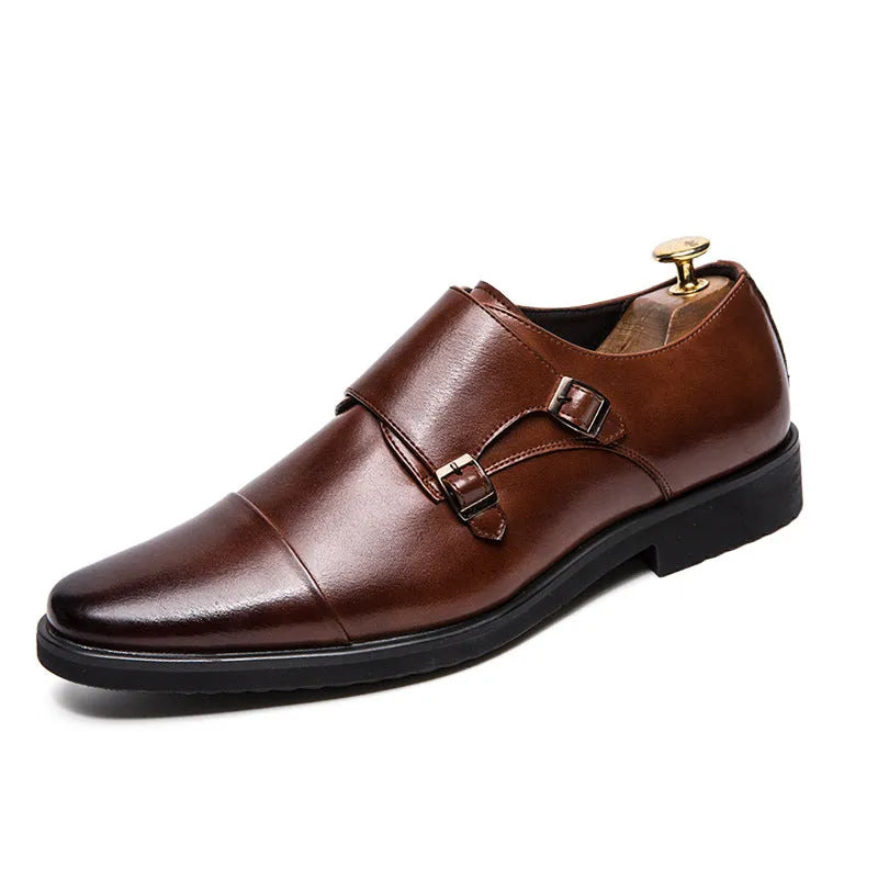 Men's British slip on plus size leather shoes round toe low top black brown sizes 38-45