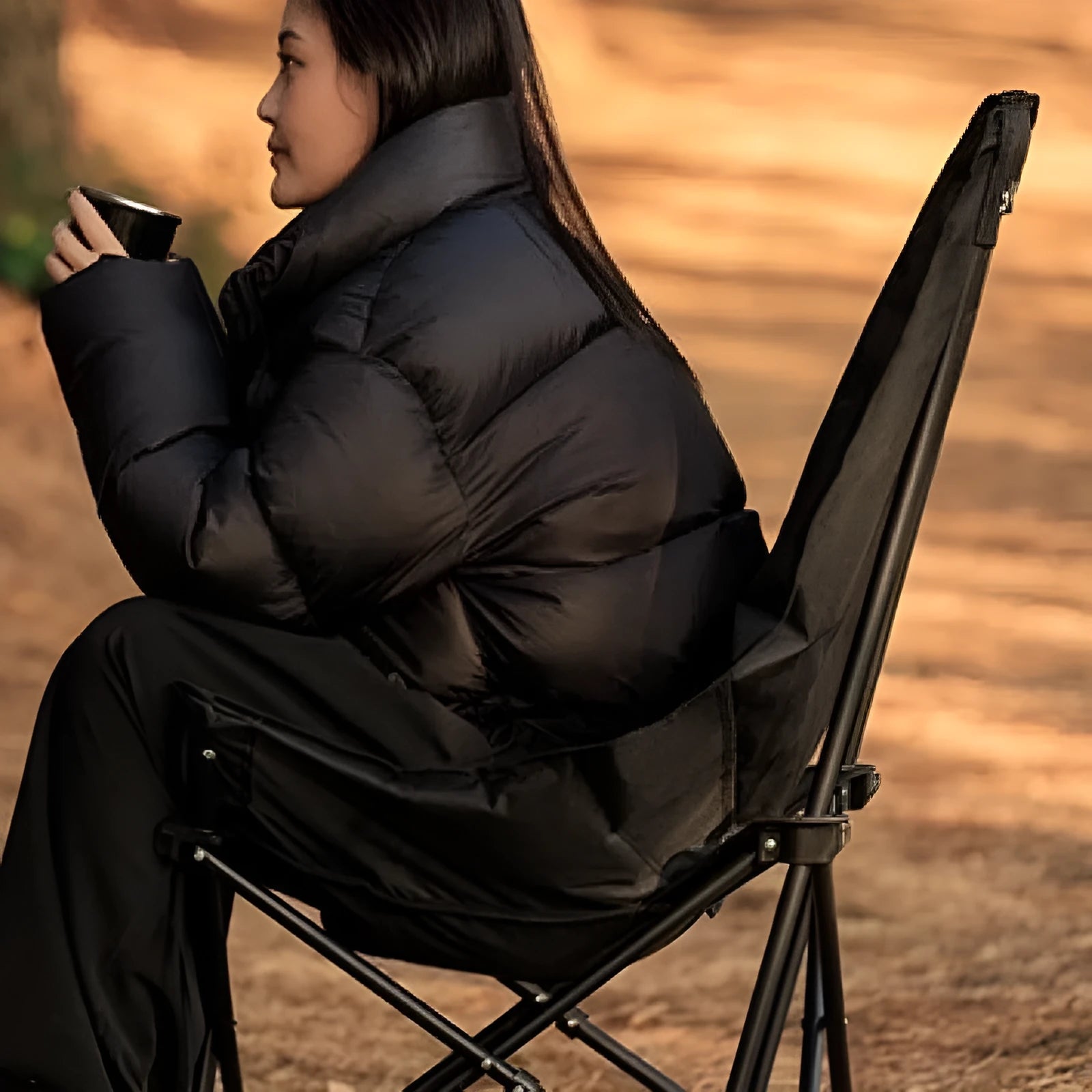 Night Black Oxford cloth portable folding camping recliner chair in moon chair design