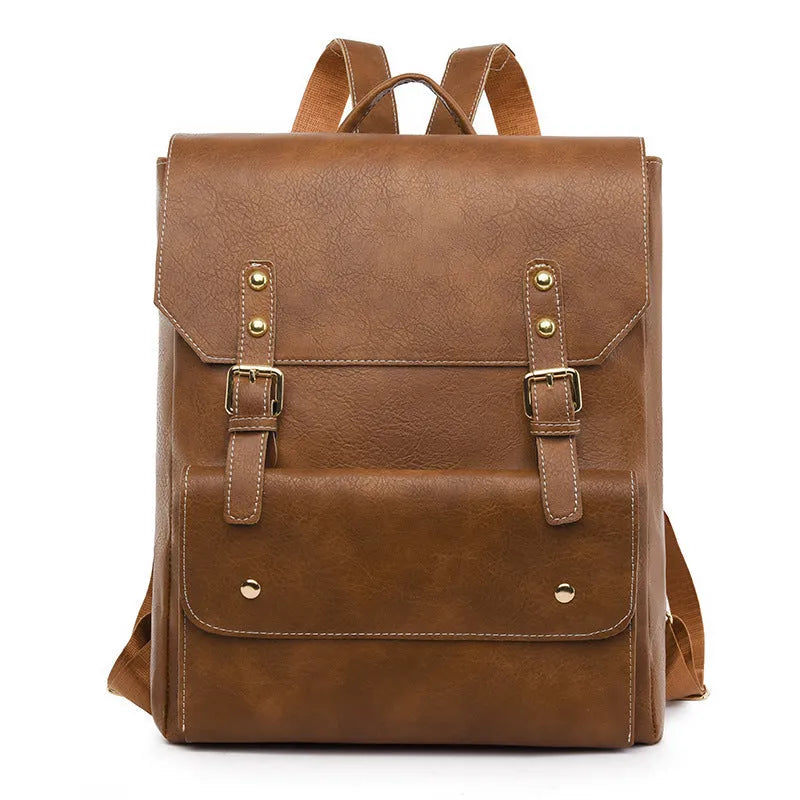 Korean style retro simple backpack in soft PU material with ventilation features