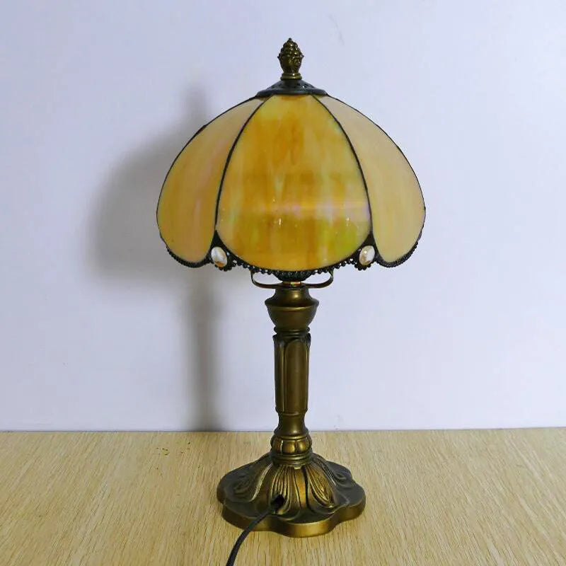 Beige fabric bedside lamp with simple modern design measuring 20cm wide