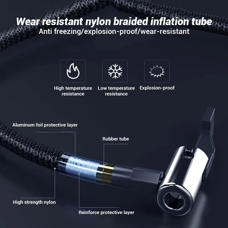 Wireless digital tyre inflator pump with display screen and air hose