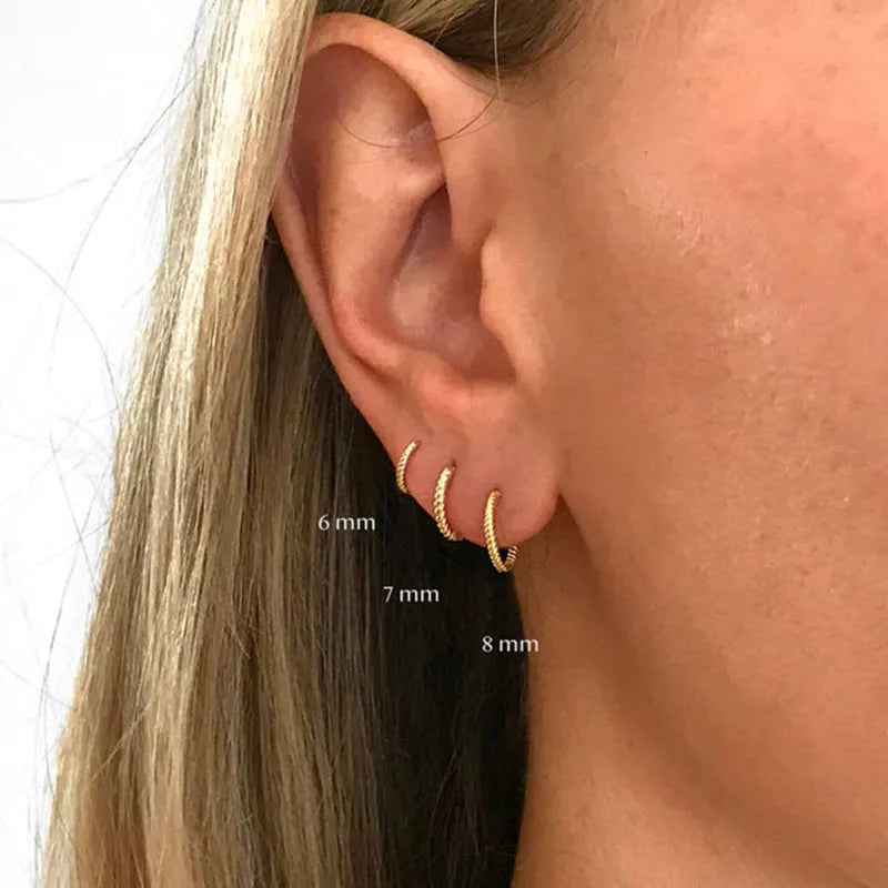 Sterling silver twisted string round ring earrings in golden or white gold finish