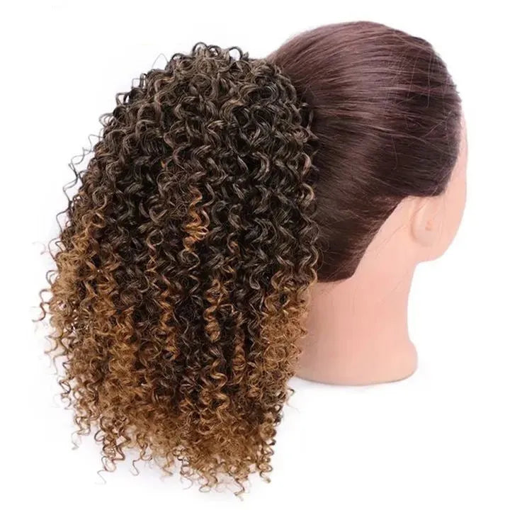 Women's African drawstring stretch small curly wig in 8 inch length, chemical fibre, colour 1b black