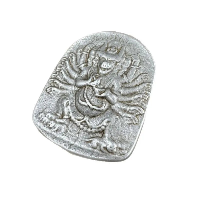 Iron antique pendant with Chinese geometric carving and Aryaacalanatha Yamantaka design