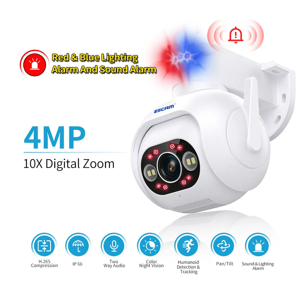 Smart colour night vision 4MP security camera with IP66 waterproof rating and wall mount bracket