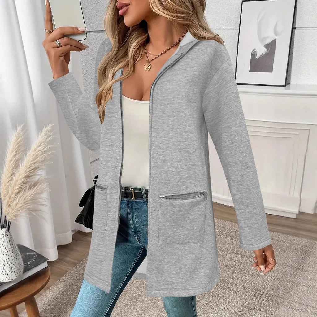 Women's loose mid-length cardigan coat in Japanese Korean casual style with pockets