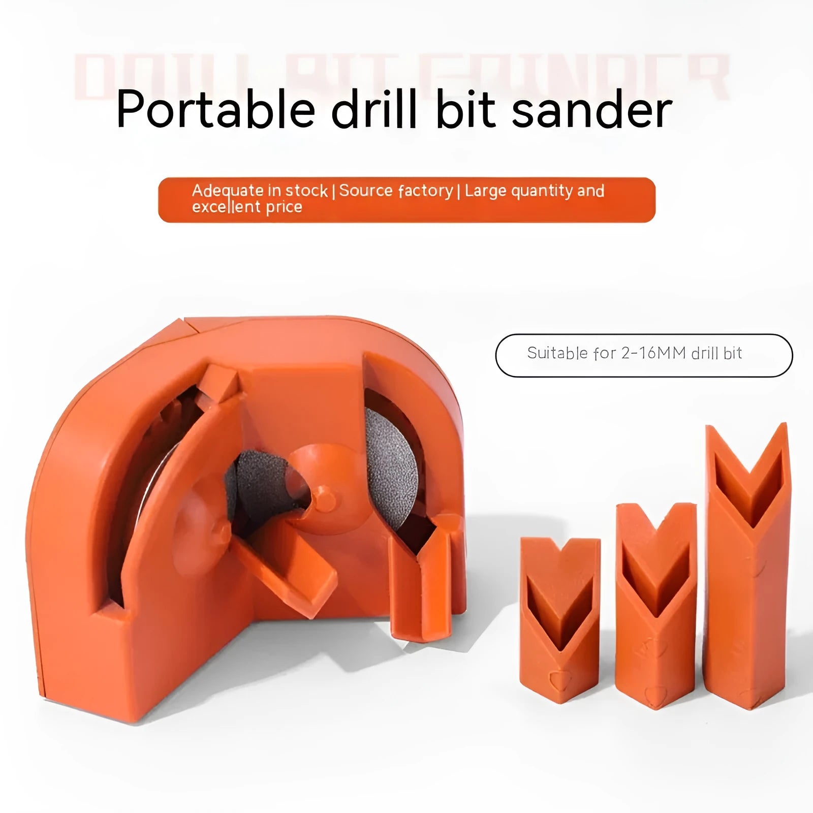 Portable universal grinding drill tool with orange sander, black sander, and replacement wheels